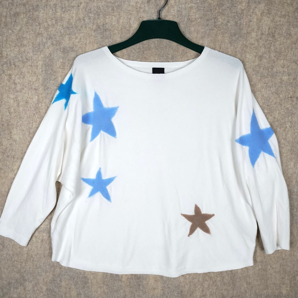 Aaeda Women’s Knit Sweater with Natural Stretch Felted Stars XL Dolman‎ Sleeves